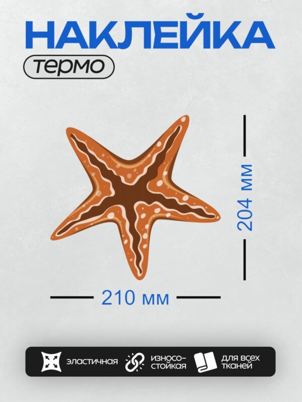 Термонаклейка на одежду DTF / Оранжевая морская звезда с белыми пятнами.