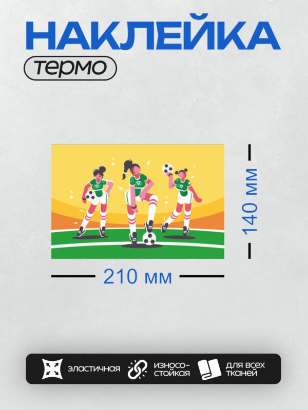 Термонаклейка на одежду DTF / Мультяшные девушки играют в футбол на зелёном поле.