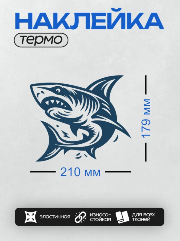 Термонаклейка на одежду DTF / Мультяшная акула с открытой пастью и острыми зубами.
