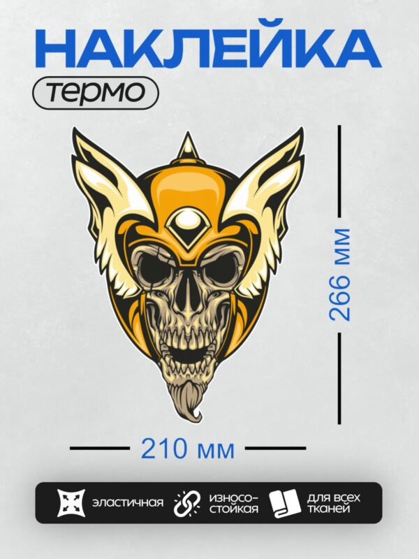 Термонаклейка на одежду DTF / Стилизованный череп в шлеме с крыльями и глазом.