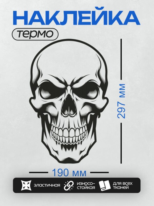 Термонаклейка на одежду DTF / Череп в графическом стиле с четкими линиями и контрастами.