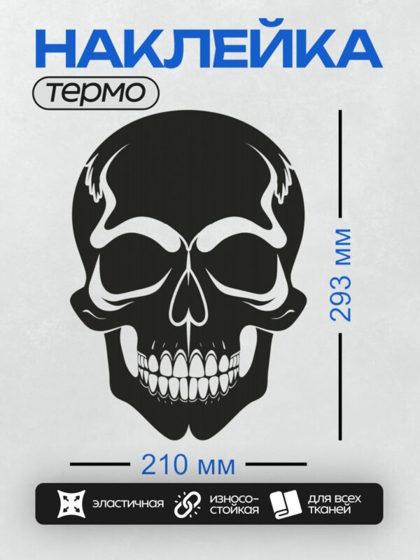 Термонаклейка на одежду DTF / Черно-белый череп с эффектом таяния, стилизованный.