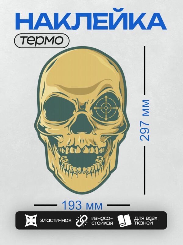 Термонаклейка на одежду DTF / Стилизованный череп с абстрактным узором в глазнице.