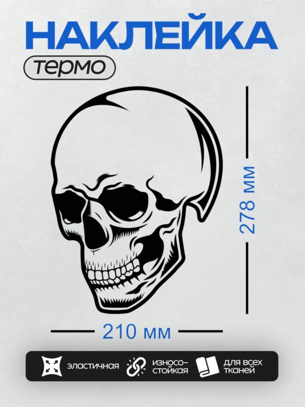 Термонаклейка на одежду DTF / Черно-белый череп в абстрактном стиле, окружённый кругом.