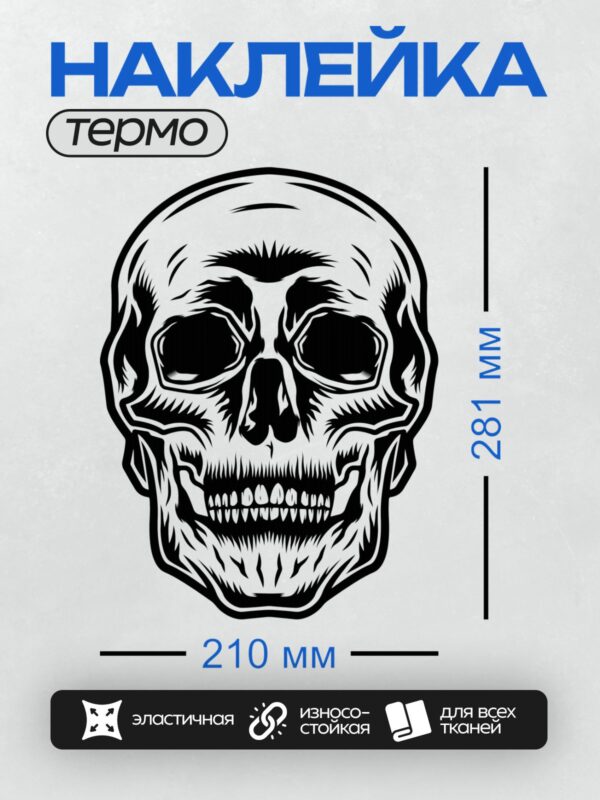 Термонаклейка на одежду DTF / Черно-белый череп с бородой, стилизованный рисунок.