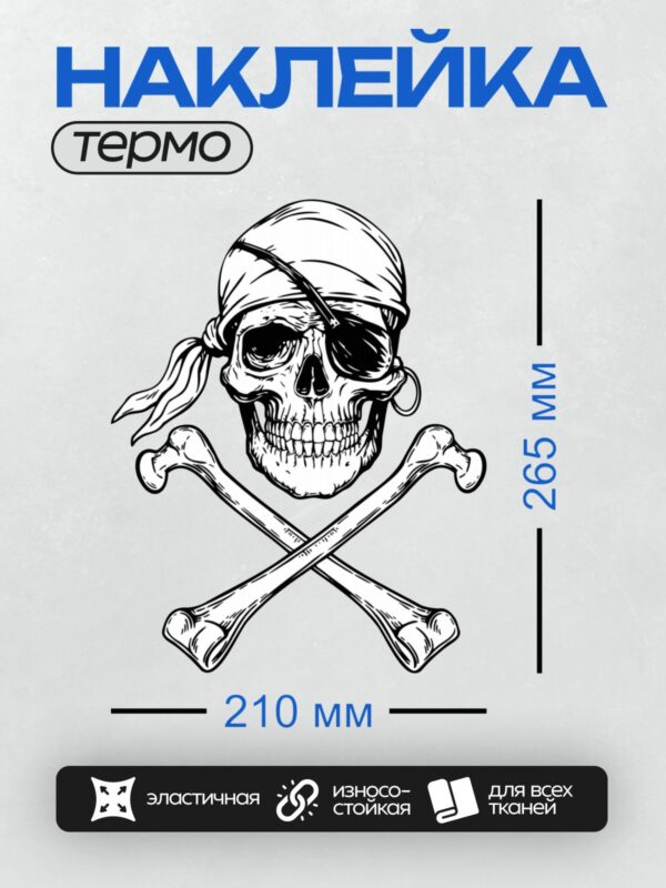 Термонаклейка на одежду DTF / Череп с костями, стилизованный пиратский символ.