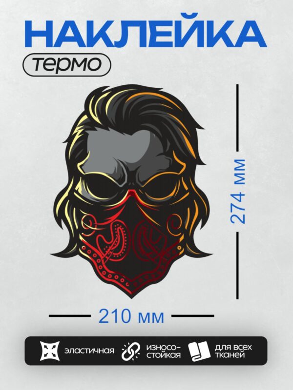 Термонаклейка на одежду DTF / Стилизованный череп в бандане с узором пейсли.