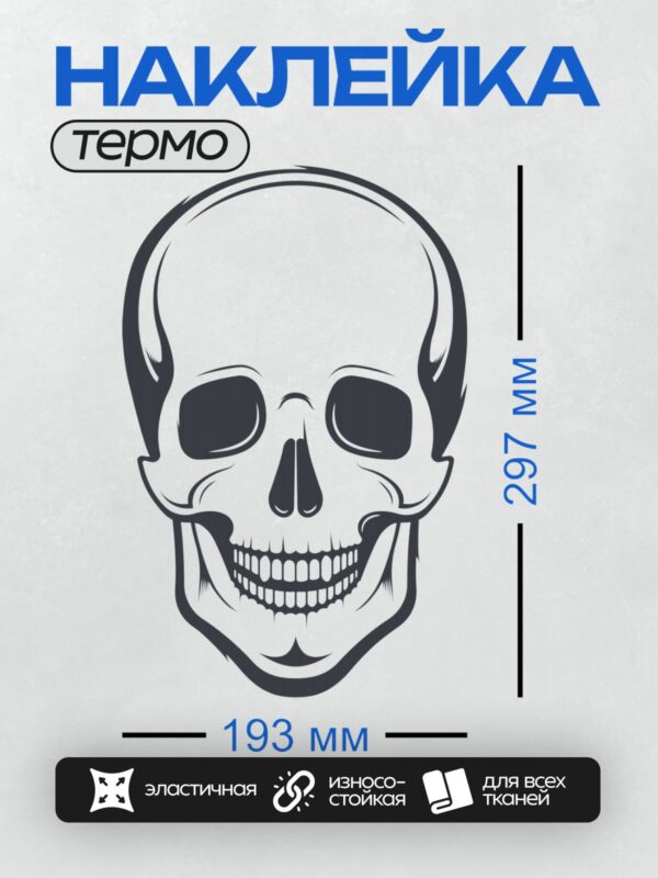 Термонаклейка на одежду DTF / Стилизованный череп в черной бандане.
