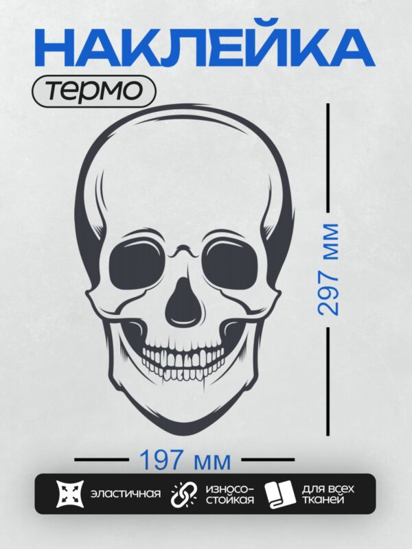 Термонаклейка на одежду DTF / Стилизованный череп в черно-белом графическом стиле.