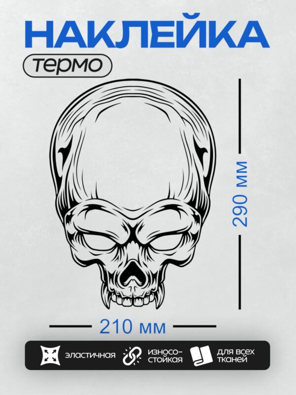 Термонаклейка на одежду DTF / Стилизованный череп в черно-белом графическом стиле.