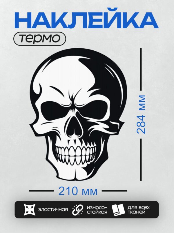 Термонаклейка на одежду DTF / Стилизованный черно-белый череп в графическом стиле.