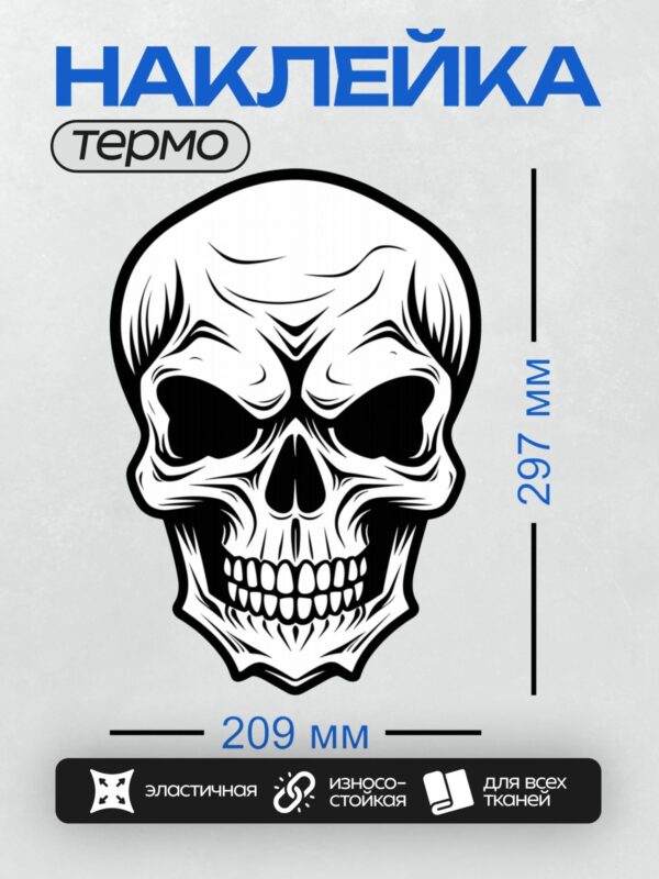 Термонаклейка на одежду DTF / Стилизованный черно-белый череп в графическом стиле.