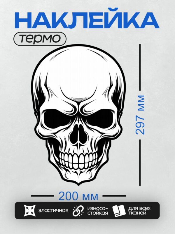 Термонаклейка на одежду DTF / Стилизованный черно-белый череп с резкими линиями.