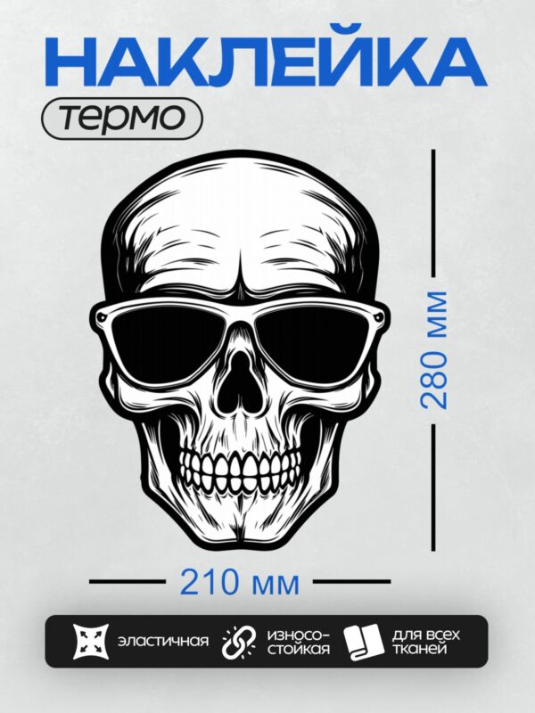 Термонаклейка на одежду DTF / Стилизованный череп в солнцезащитных очках.