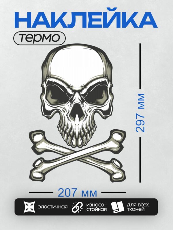 Термонаклейка на одежду DTF / Стилизованный череп с перекрещенными костями, выполненный в графическом стиле.