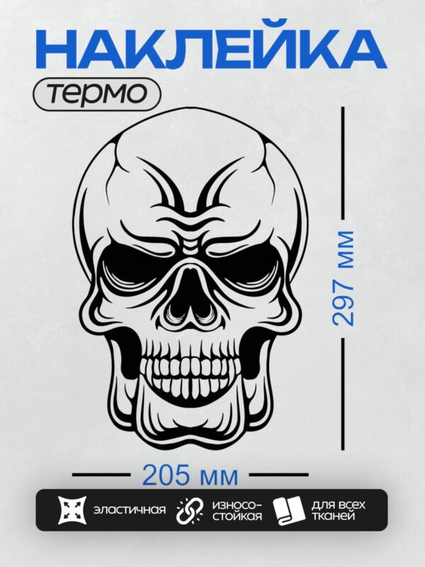 Термонаклейка на одежду DTF / Стилизованный череп в векторной графике.
