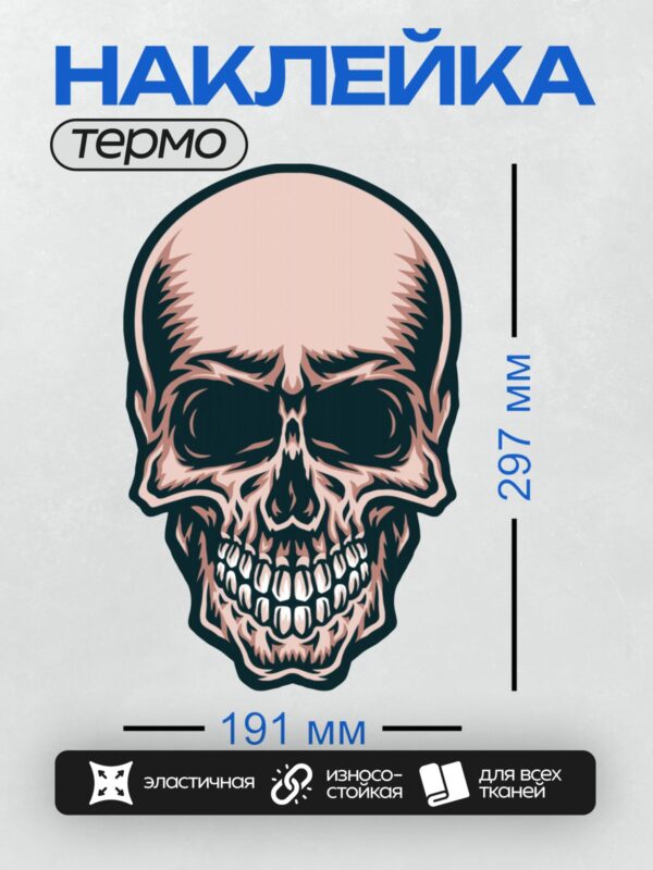 Термонаклейка на одежду DTF / Стилизованный череп с острыми зубами и выразительными чертами.