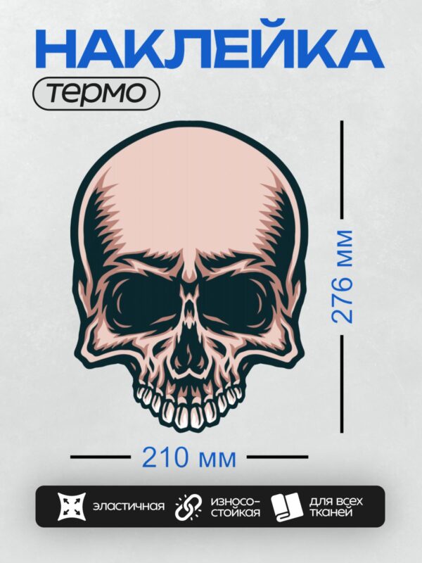 Термонаклейка на одежду DTF / Стилизованный череп с четкими черными контурами.