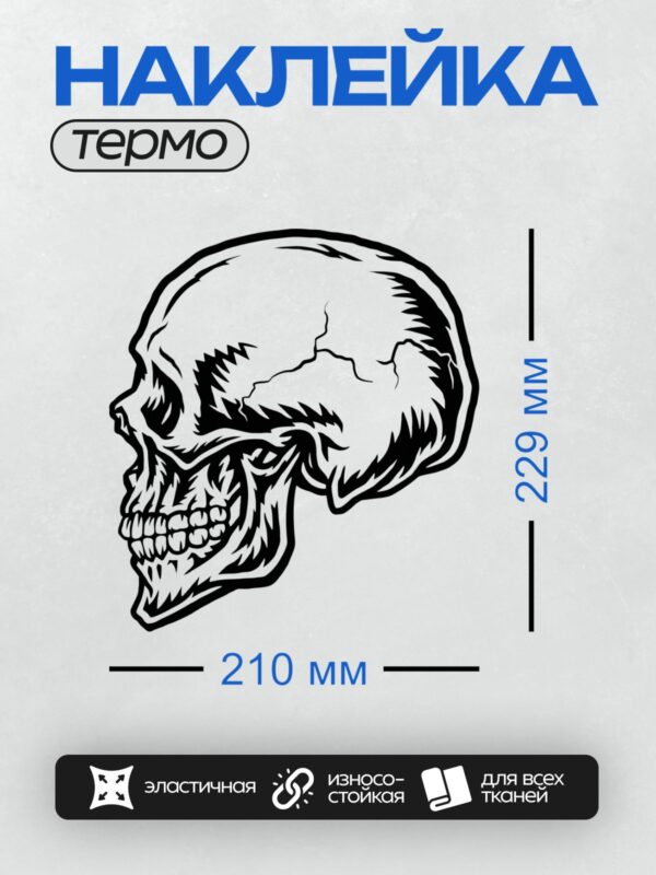 Термонаклейка на одежду DTF / Стилизованный череп в черно-белом графическом стиле.