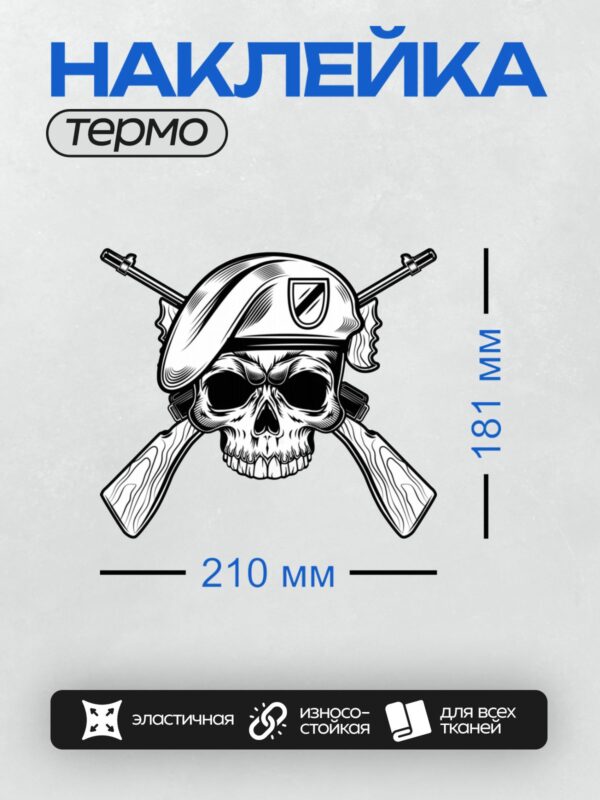 Термонаклейка на одежду DTF / Череп в берете с перекрещенными винтовками.