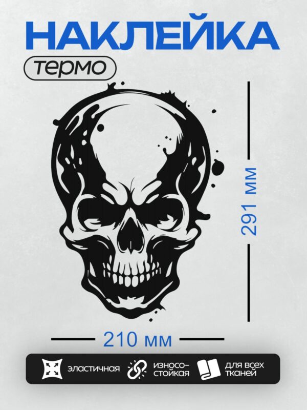 Термонаклейка на одежду DTF / Стилизованный череп с абстрактным узором вокруг.