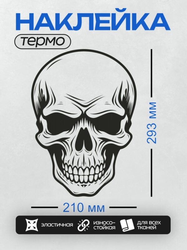 Термонаклейка на одежду DTF / Стилизованный череп в графическом стиле, черно-белый.