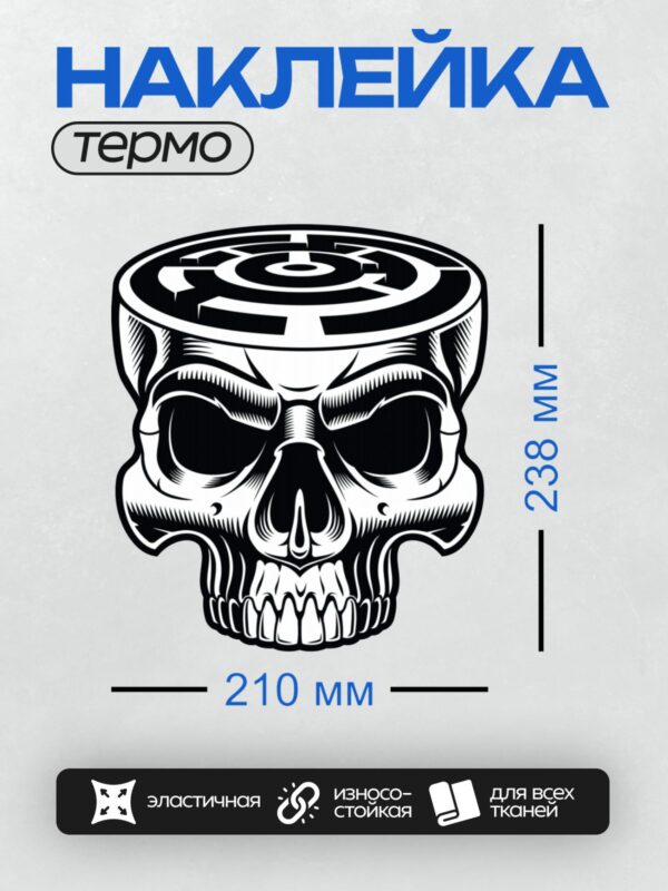 Термонаклейка на одежду DTF / Череп с лабиринтом внутри, символизирующий сложность мышления.
