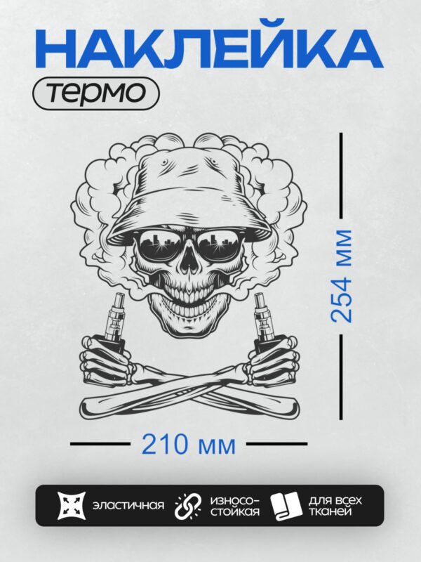 Термонаклейка на одежду DTF / Череп в панаме, очки, вейпы, скрещённые кости.