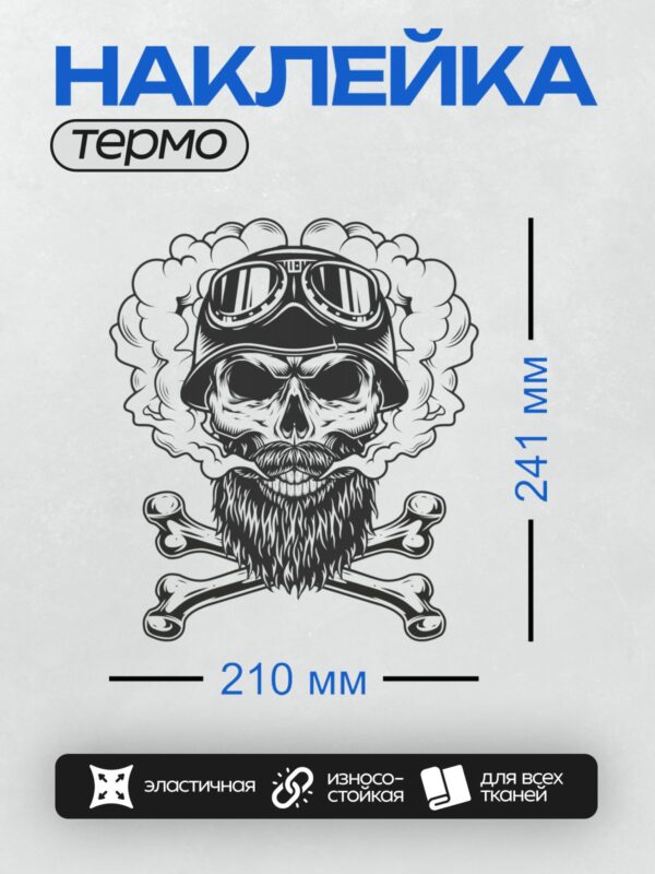 Термонаклейка на одежду DTF / Череп в короне, крылья, скрещённые мечи, дым.