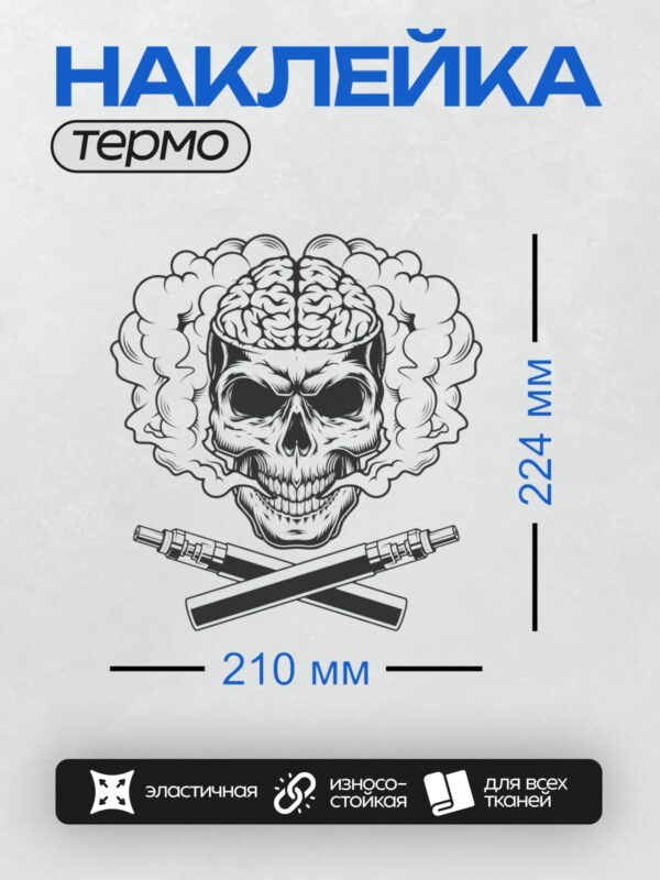 Термонаклейка на одежду DTF / Череп, окружённый дымом, и два вейпа.