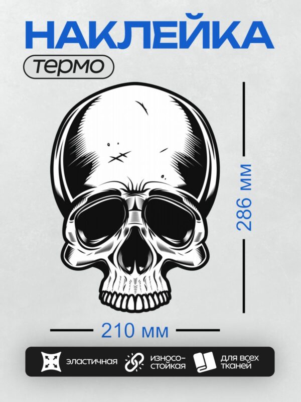 Термонаклейка на одежду DTF / Стилизованный череп в мотоциклетном шлеме.