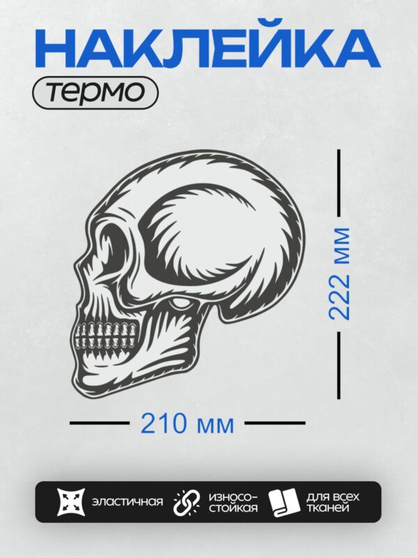 Термонаклейка на одежду DTF / Стилизованный череп в мотоциклетном шлеме.