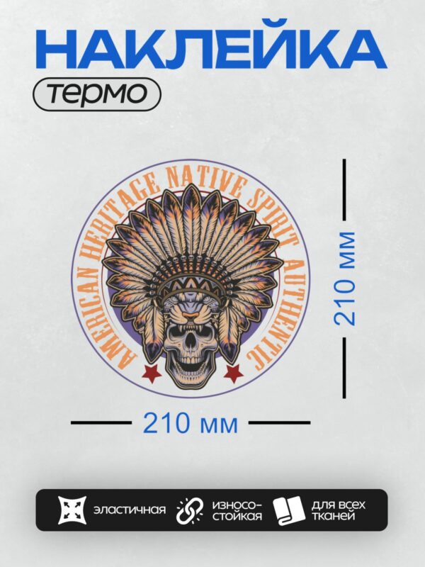 Термонаклейка на одежду DTF / Череп в индейском головном уборе с мордой тигра.