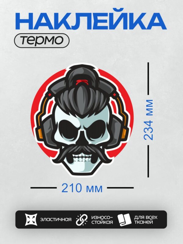 Термонаклейка на одежду DTF / Череп в наушниках с ярким красным фоном.