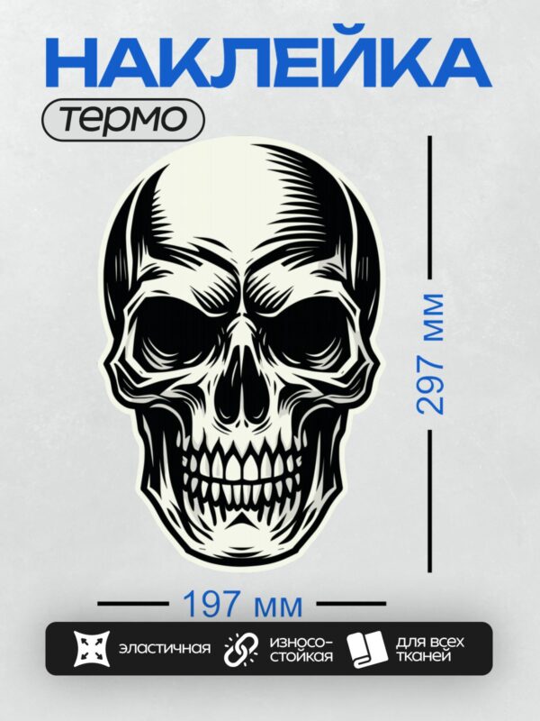 Термонаклейка на одежду DTF / Стилизованный череп с острыми зубами и резкими линиями.