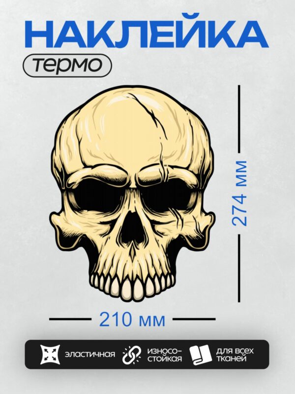 Термонаклейка на одежду DTF / Стилизованный череп в черно-белом графическом стиле.
