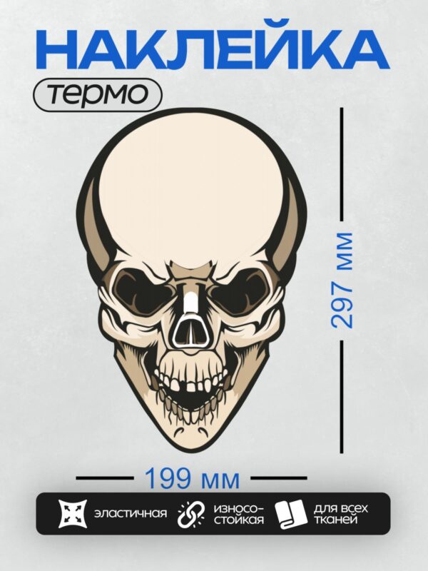 Термонаклейка на одежду DTF / Стилизованный череп с большими изогнутыми рогами.
