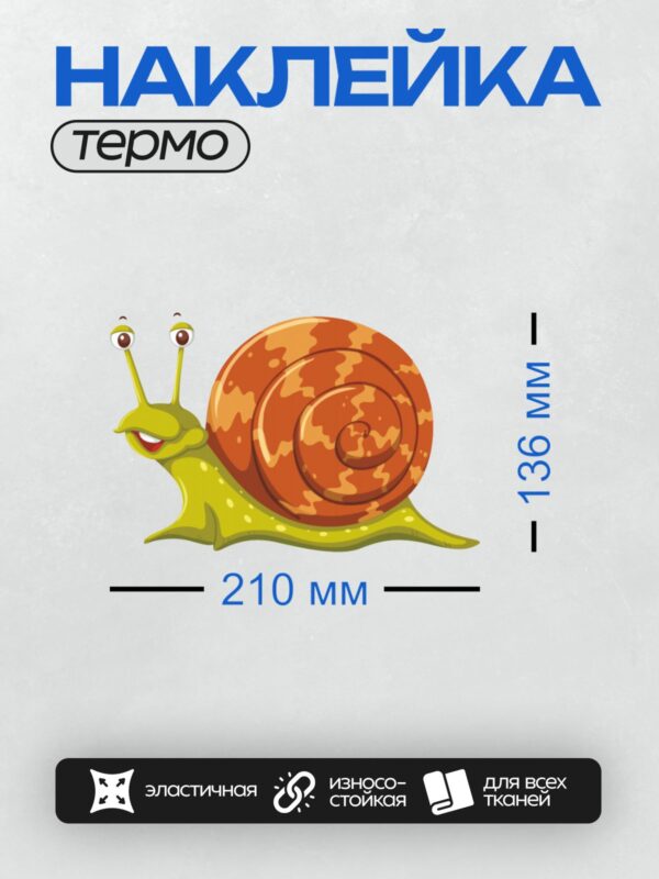 Термонаклейка на одежду DTF / Мультяшная улитка с яркой раковиной и зелёным телом.