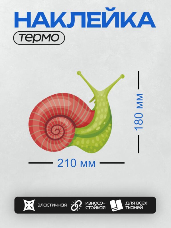 Термонаклейка на одежду DTF / Мультяшная улитка с красной раковиной и зелёным телом.