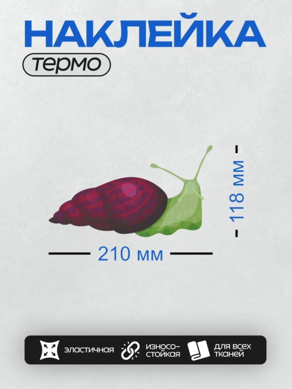 Термонаклейка на одежду DTF / Мультяшная улитка с фиолетовой раковиной и зелёным телом.