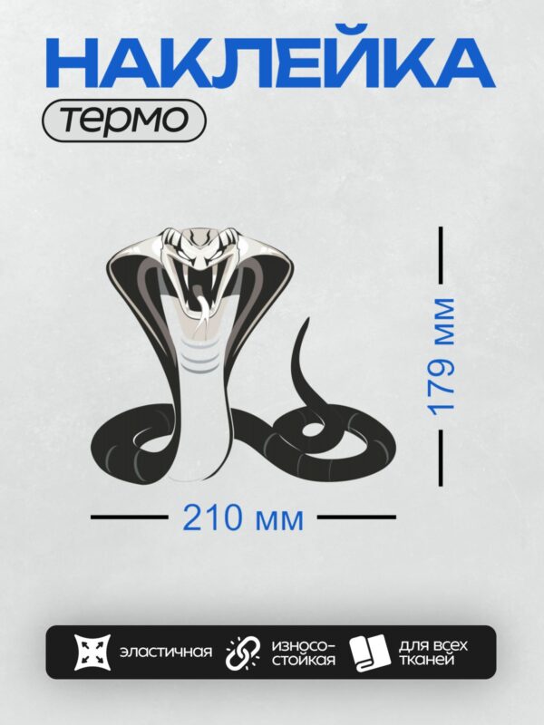 Термонаклейка на одежду DTF / Мультяшная кобра с раздутым капюшоном.