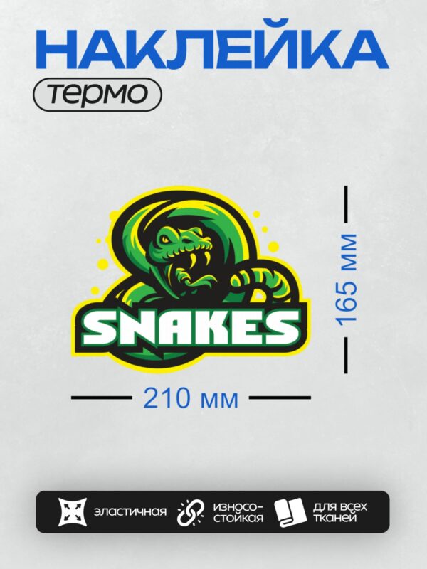 Термонаклейка на одежду DTF / Логотип с зелёной змеёй и надписью "SNAKES".