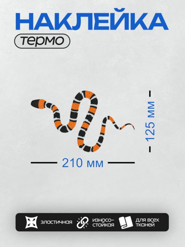 Термонаклейка на одежду DTF / Молочная змея с яркими оранжевыми и черными полосами.