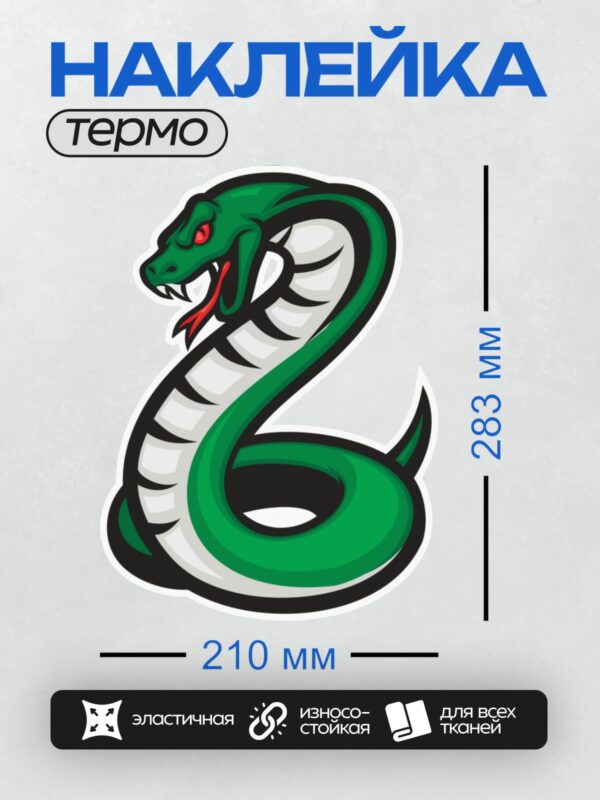 Термонаклейка на одежду DTF / Мультяшная змея с красным языком и яркими глазами.