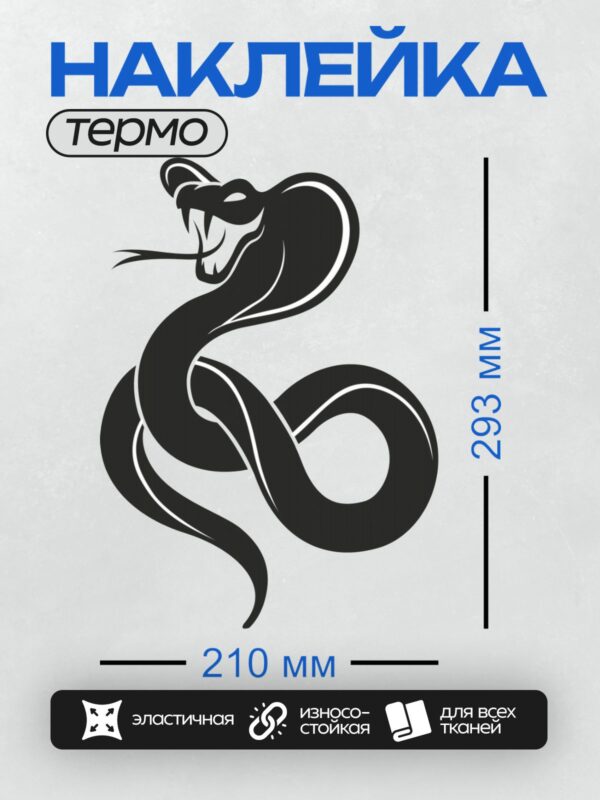 Термонаклейка на одежду DTF / Чёрно-белая кобра с поднятой головой.