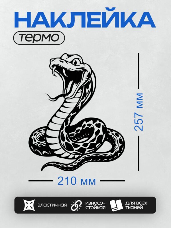 Термонаклейка на одежду DTF / Черно-белая кобра с поднятой головой и капюшоном.