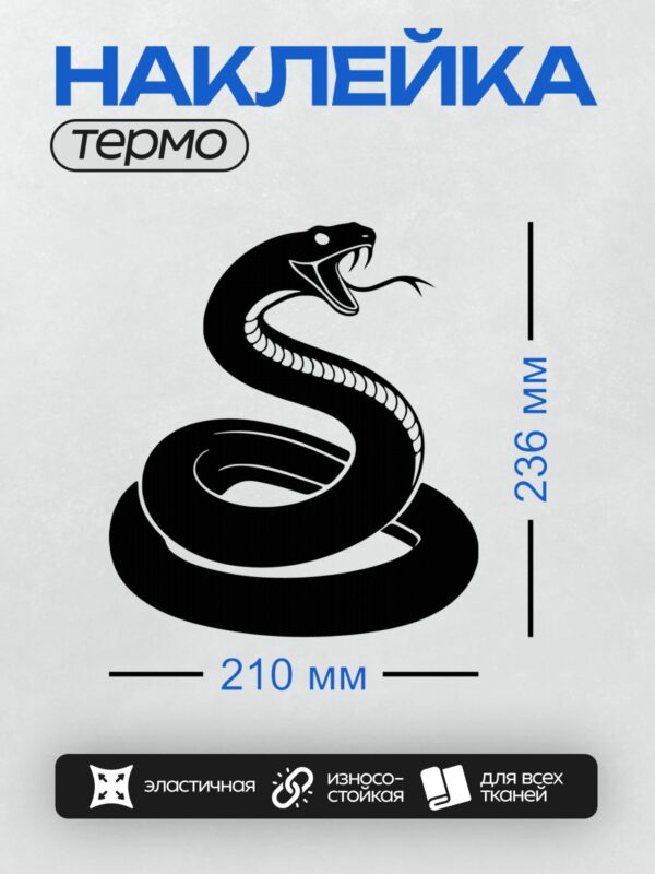 Термонаклейка на одежду DTF / Черно-белая кобра с открытой пастью.