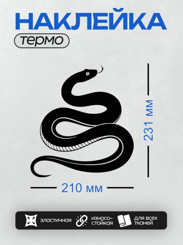 Термонаклейка на одежду DTF / Черно-белый силуэт змеи в минималистичном стиле.