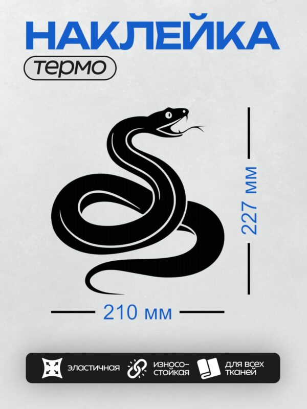Термонаклейка на одежду DTF / Черно-белая змея с открытой пастью, стилизованный рисунок.