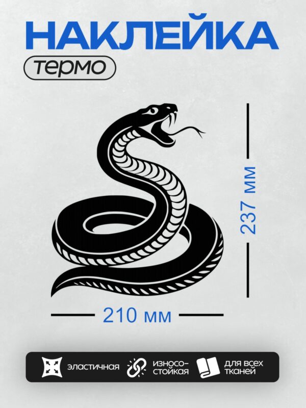Термонаклейка на одежду DTF / Черно-белая змея в минималистичном стиле.